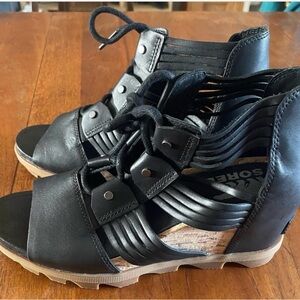 Sorel Black Leather Wedges